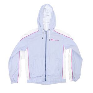 Champion Jacket Men's Small Hooded Full Zip Blue Seersucker Striped Vented